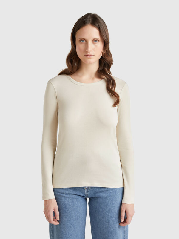 T-shirt a manica lunga in puro cotone Donna