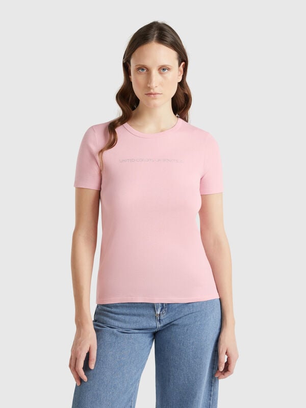 T-shirt 100% cotone con stampa logo glitter Donna