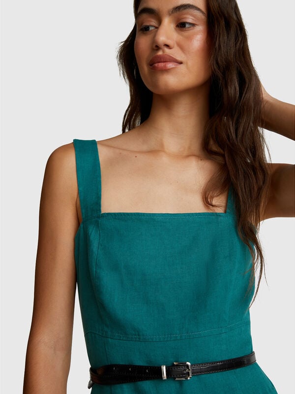 Vestito scollo quadrato in puro lino Donna