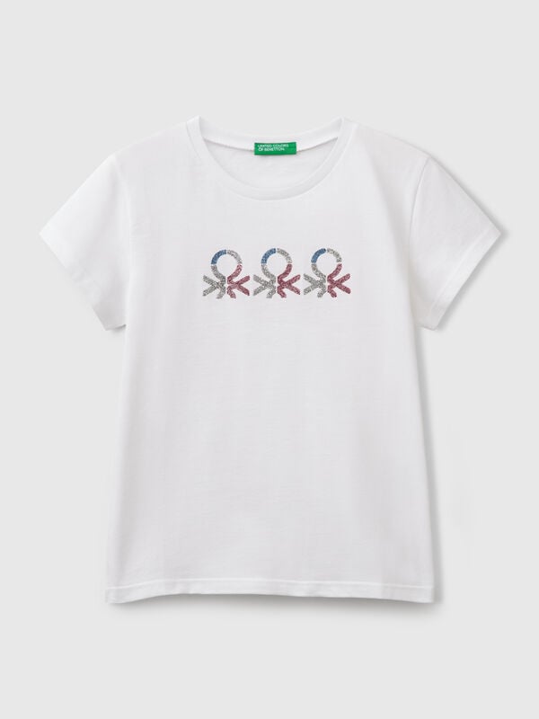 T-shirt con logo glitter in cotone Bambina