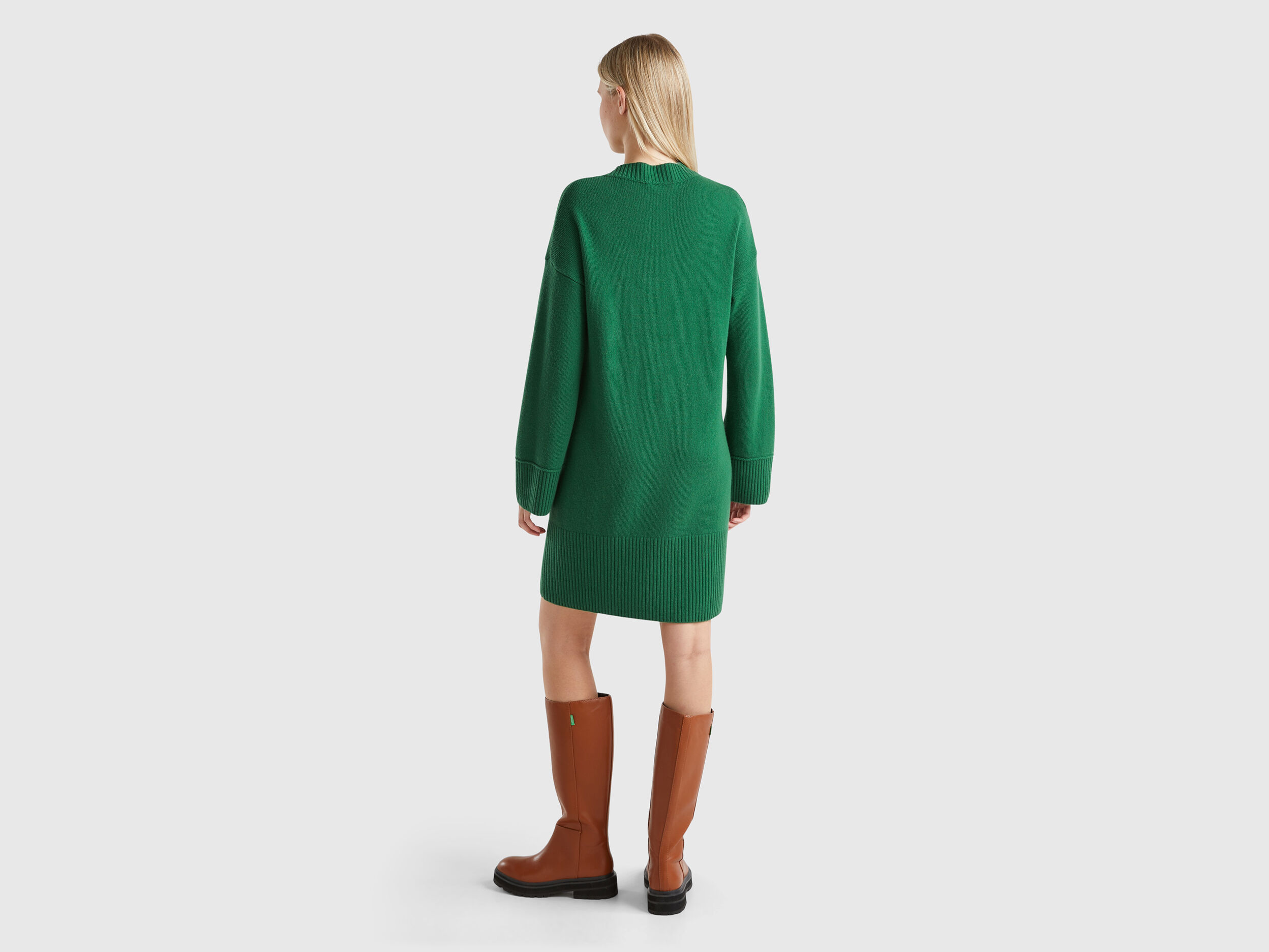 Vestito a lupetto in misto lana Verde Scuro Benetton
