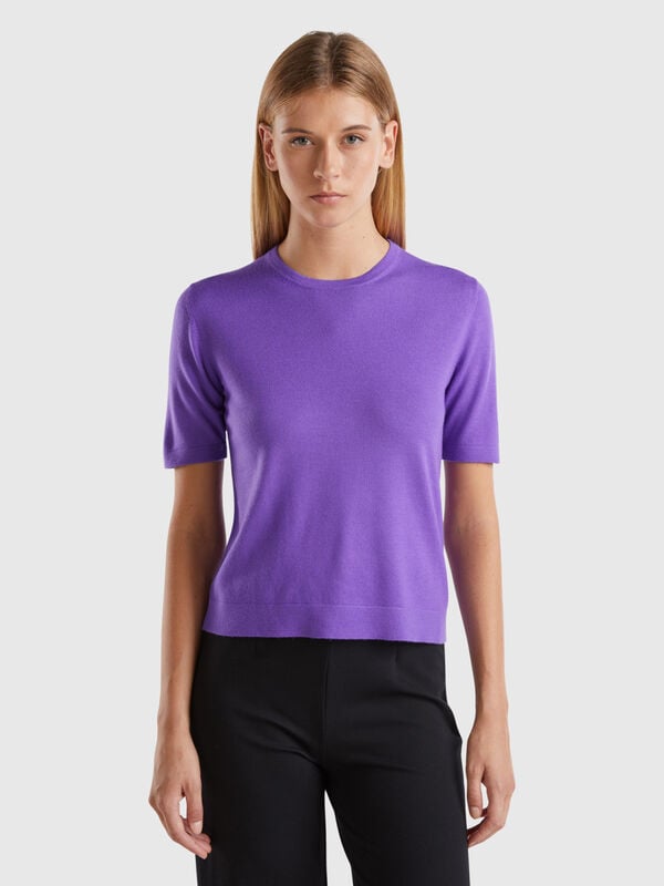 Maglia manica corta in pura lana Merino Donna