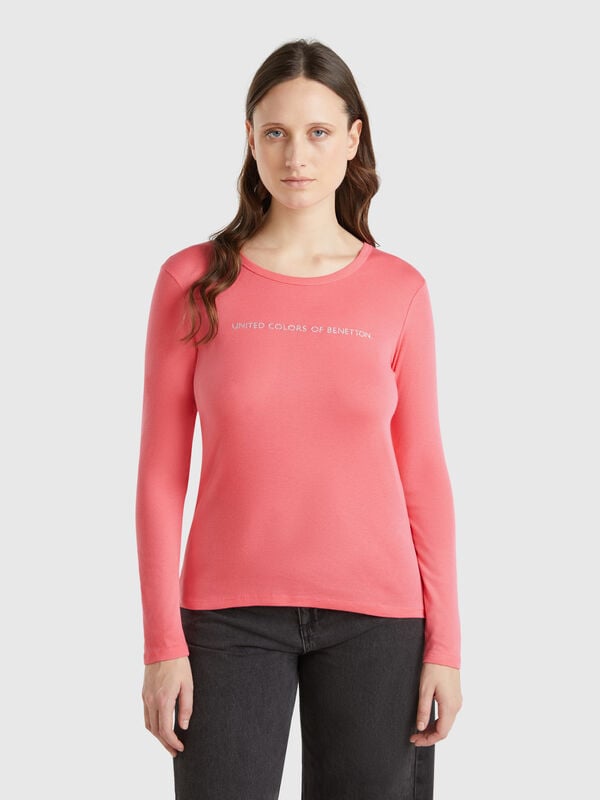 T-shirt fucsia a manica lunga 100% cotone Donna