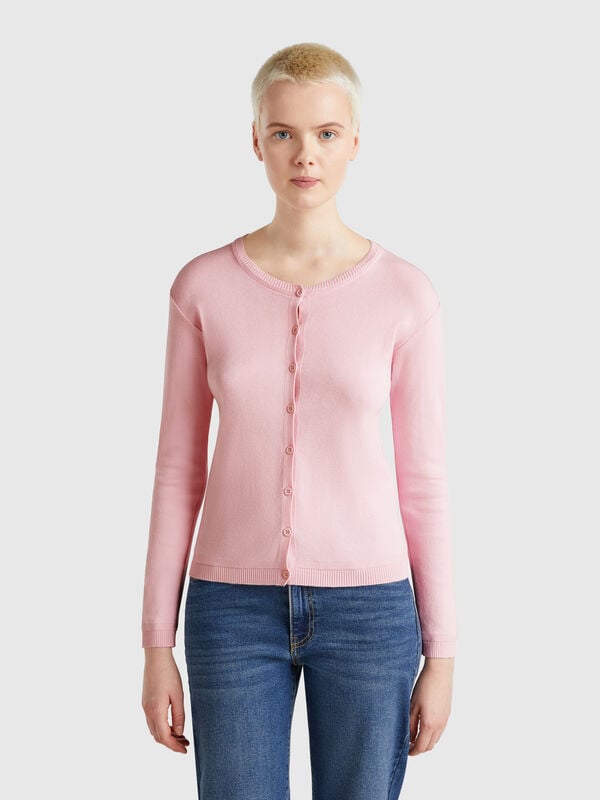 Cardigan girocollo in puro cotone Donna