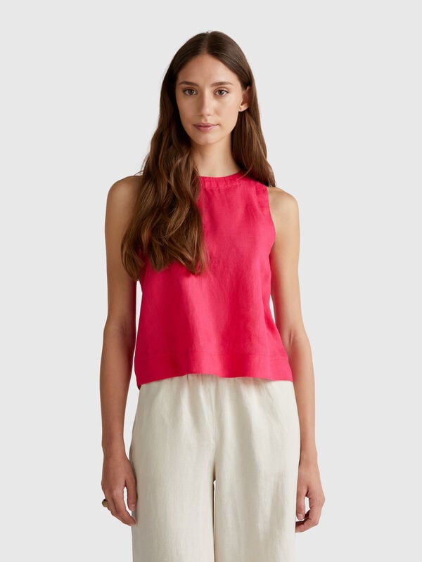 Top smanicato in puro lino Donna