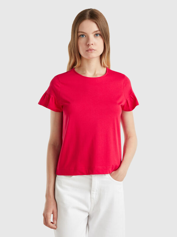 T-shirt con manica rouches Donna