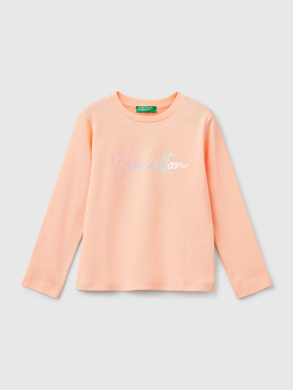 T-shirt slim fit con stampa glitter Bambina