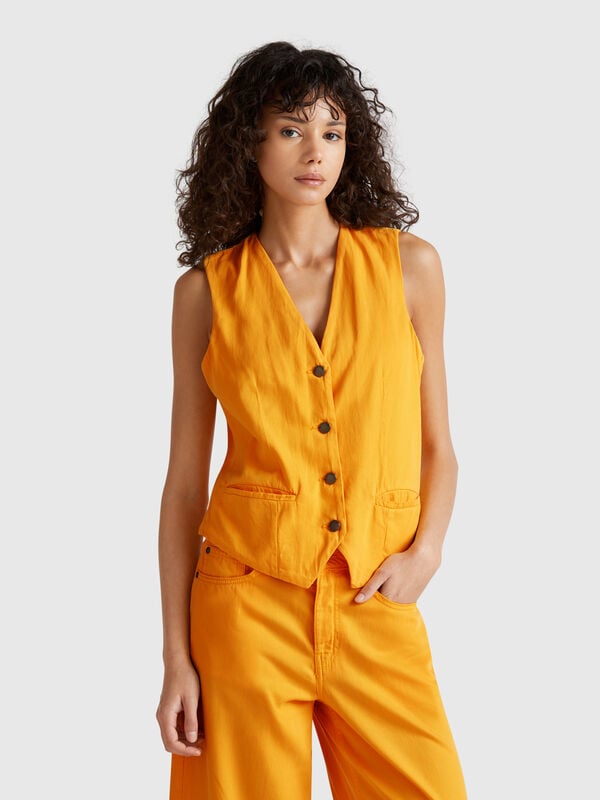 Gilet giallo in misto cotone Donna
