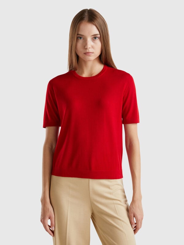 Maglia manica corta in pura lana Merino Donna