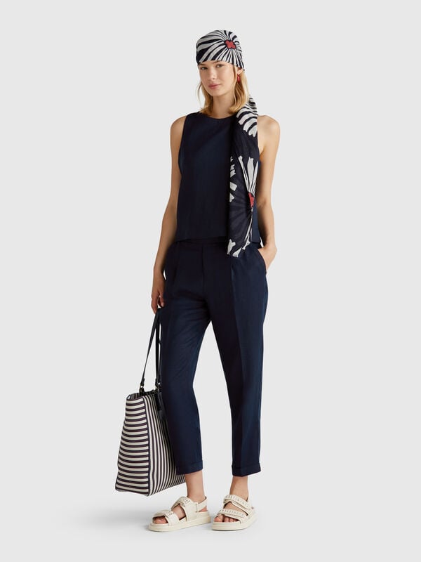 Pantaloni regular fit in puro lino Donna