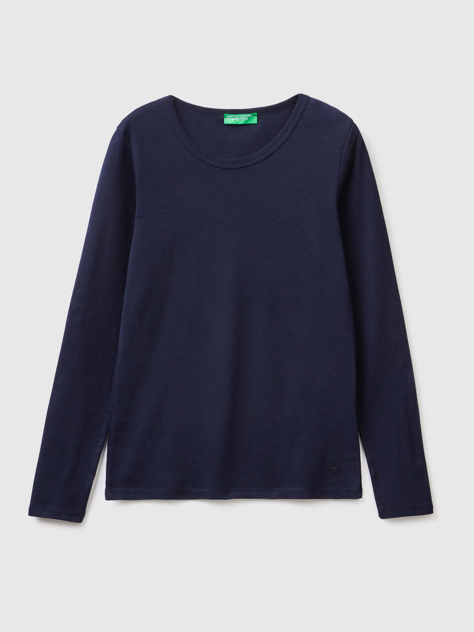 T shirt a manica lunga in puro cotone Blu Scuro Donna Benetton