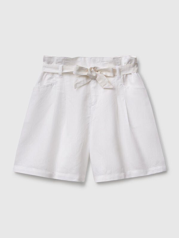 Bermuda paperbag in misto lino Bambina