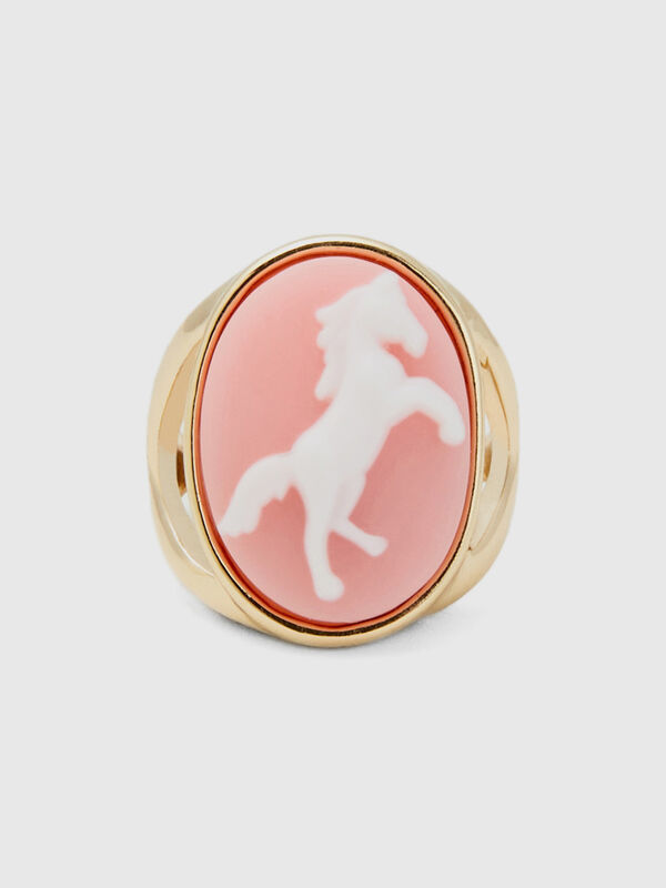 Anello rosa con cammeo cavallo Donna