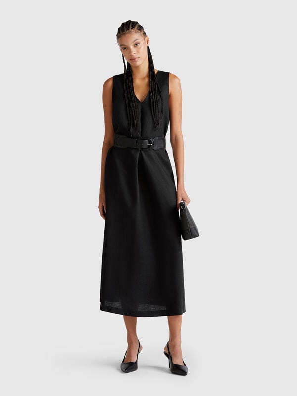 Vestito smanicato in puro lino Donna