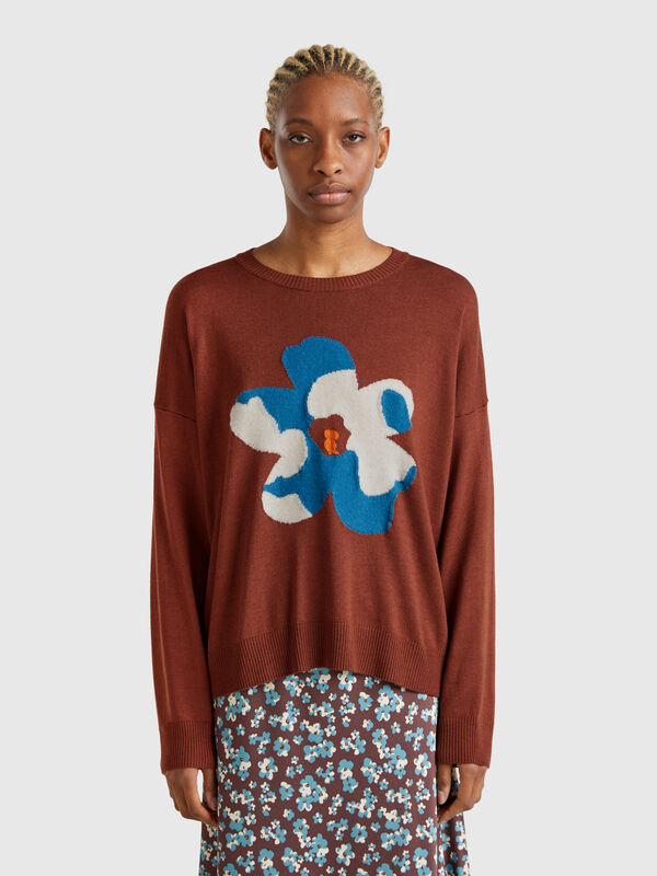 Maglia con intarsio floreale Donna