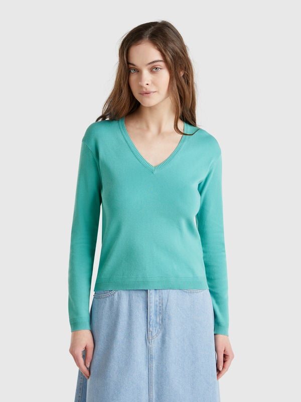 Maglia in puro cotone con scollo a V Donna