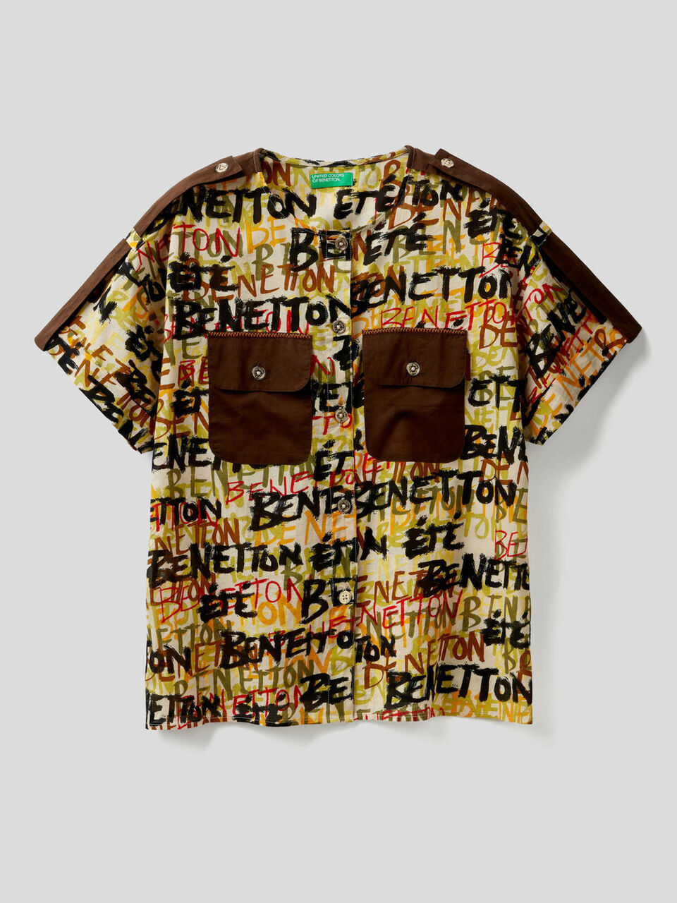Camicia stampata con tasche a contrasto image number 1