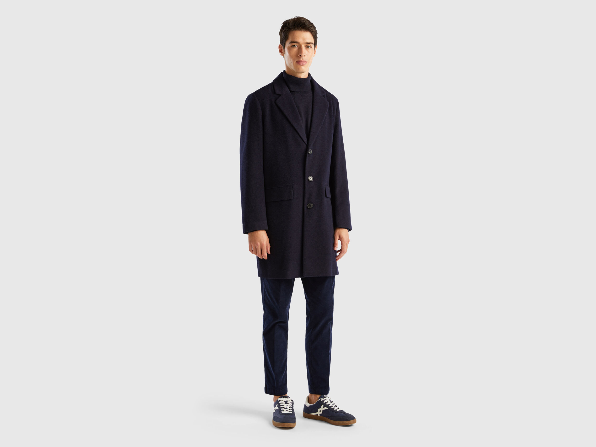 Cappotto foderato in misto lana Blu Scuro Uomo Benetton