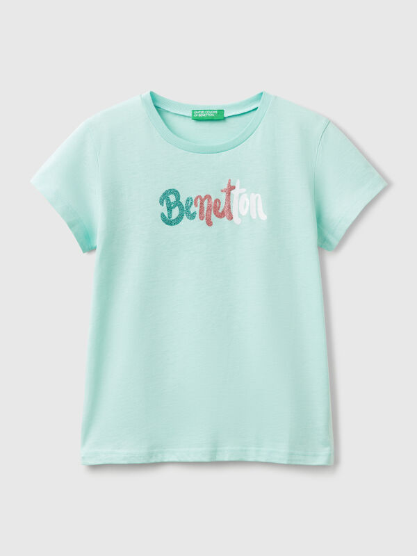 T-shirt con logo glitter in cotone Bambina