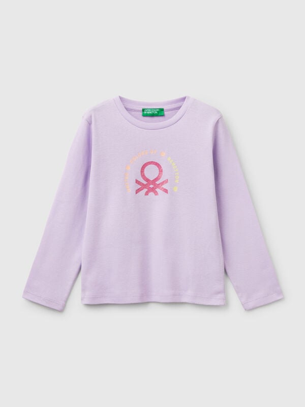 T-shirt slim fit con stampa glitter Bambina