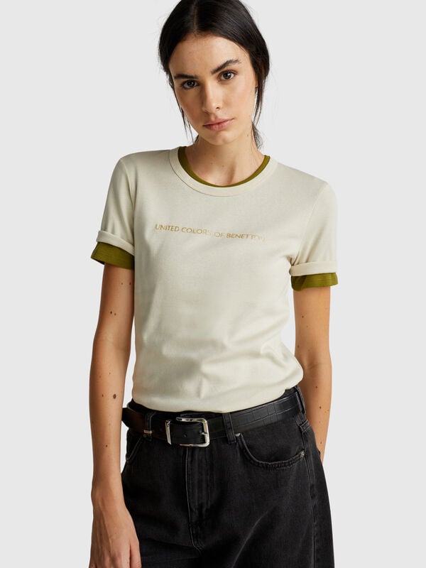 T-shirt 100% cotone con stampa logo glitter Donna