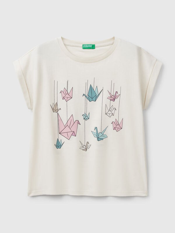 Maglietta boxy fit con stampa e glitter Bambina
