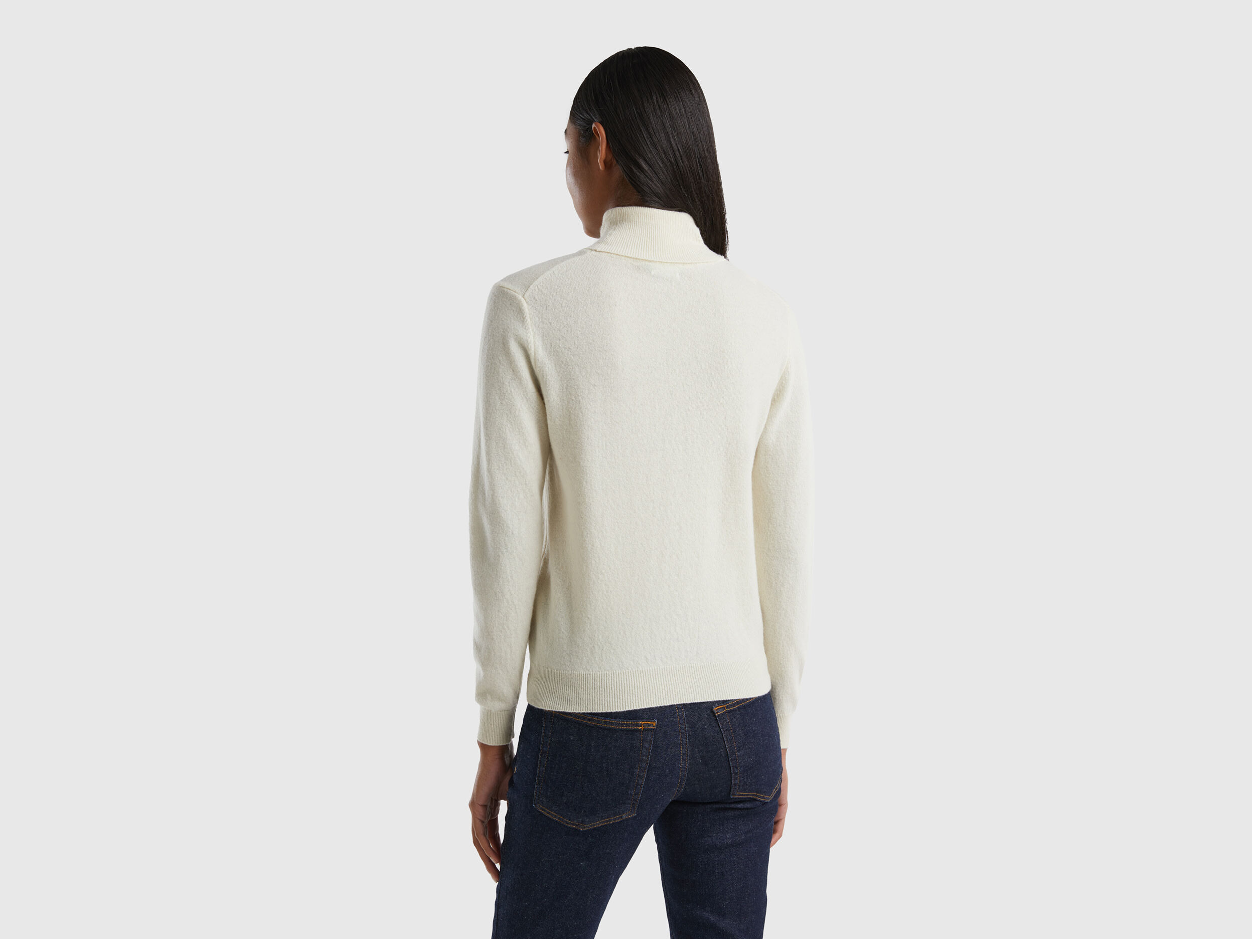 Maglione dolcevita panna in pura lana Merino Bianco Panna Donna