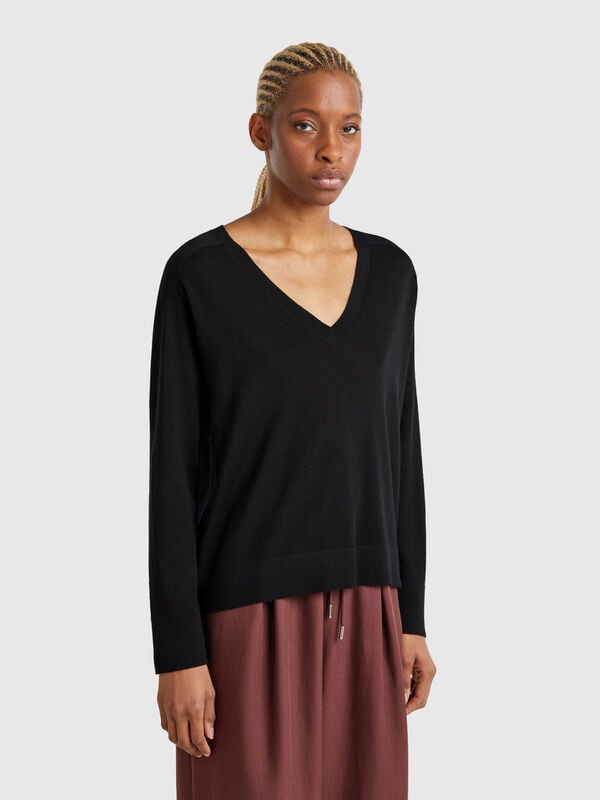 Maglia con scollo a V in pura lana Merino Donna