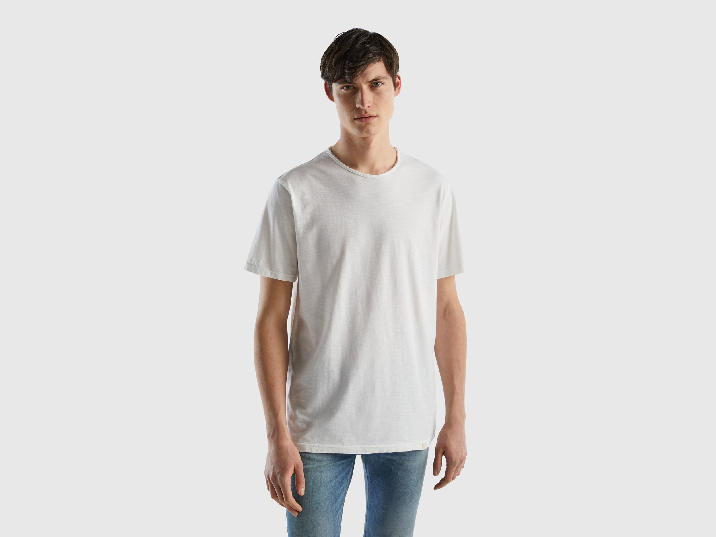 T shirt bianca in cotone fiammato Bianco Uomo Benetton