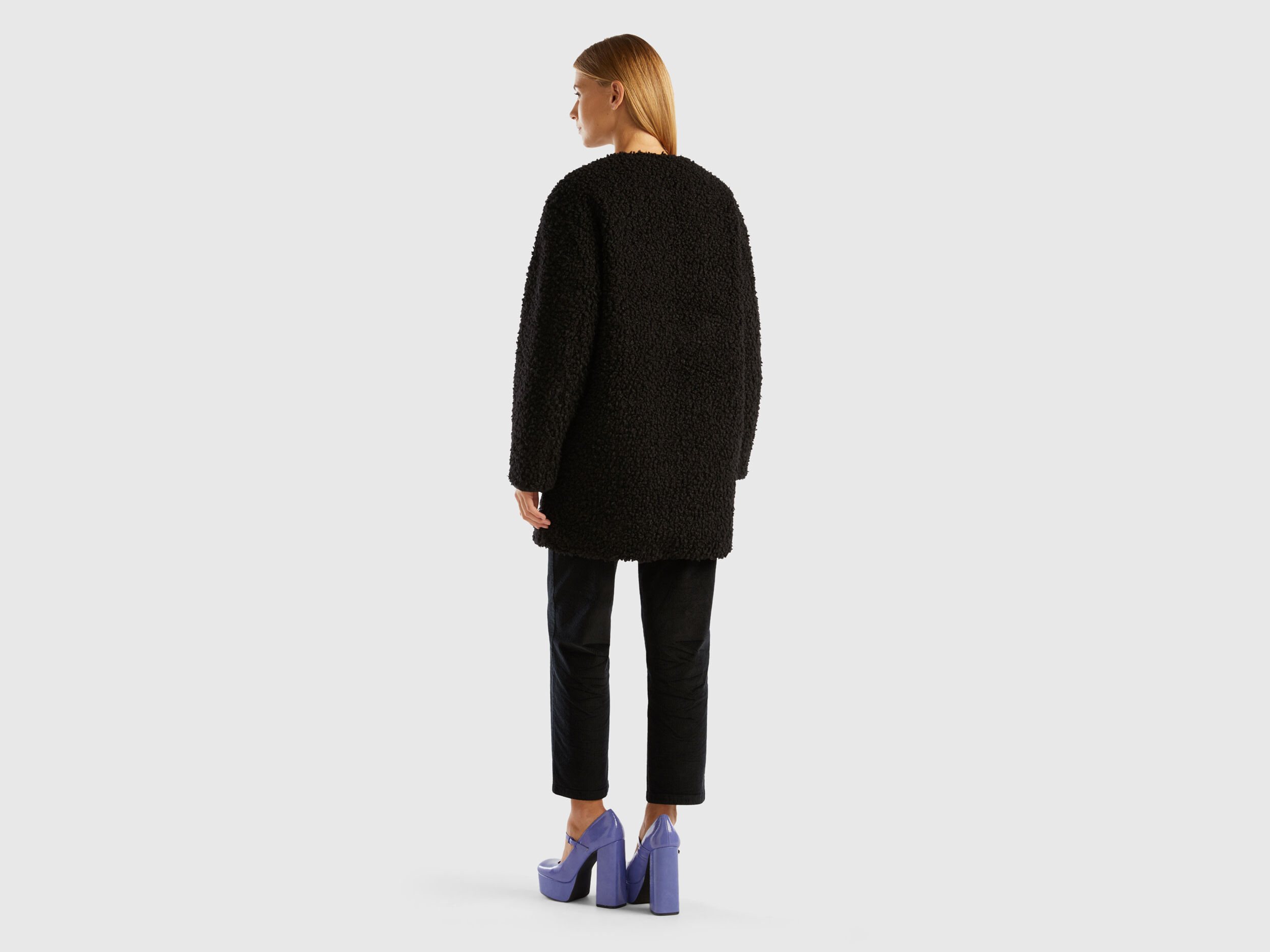 Cappotto teddy in pelliccetta sintetica Nero Donna Benetton