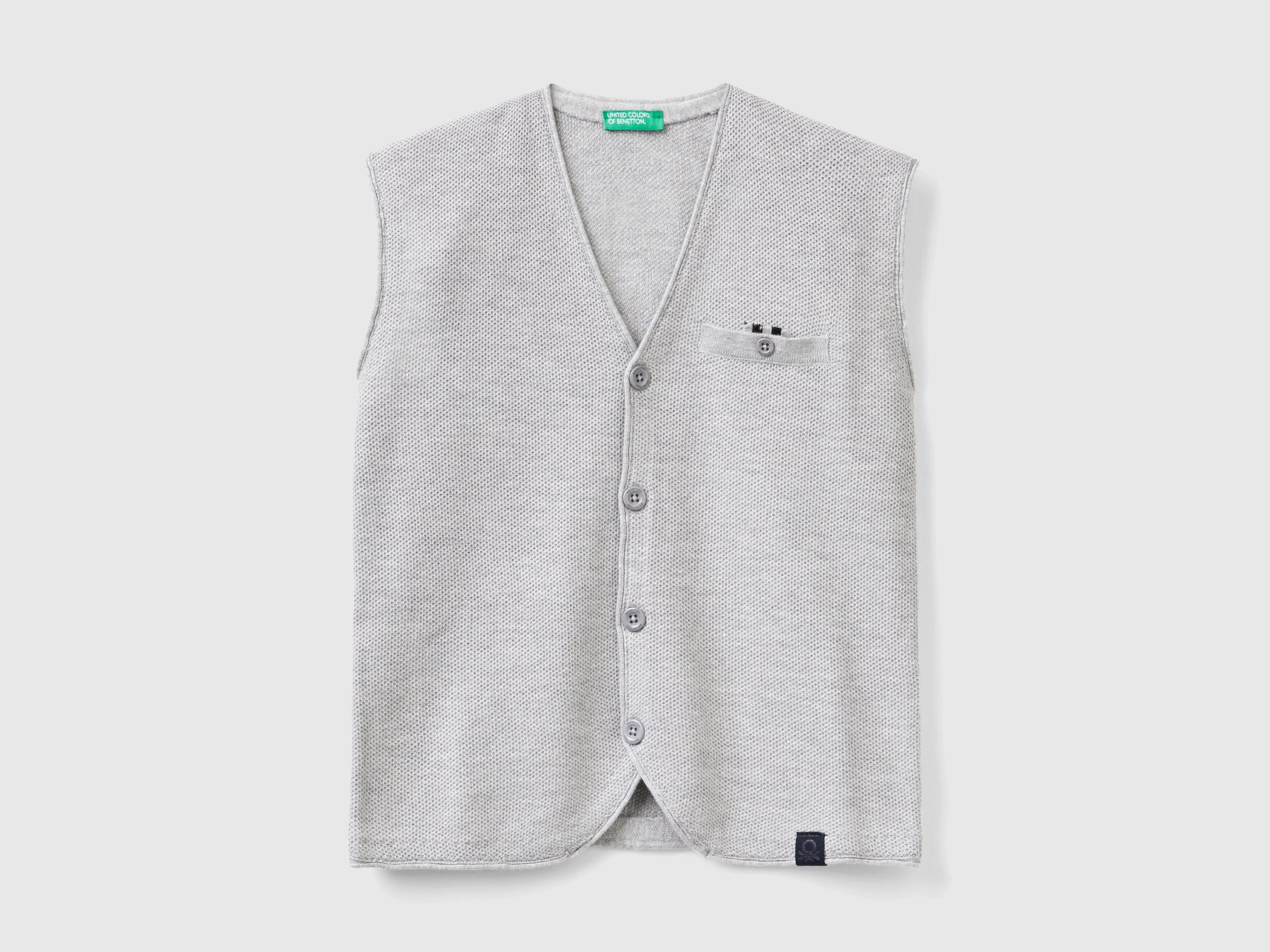 Gilet in misto cotone e lana Grigio Chiaro Bambino Benetton