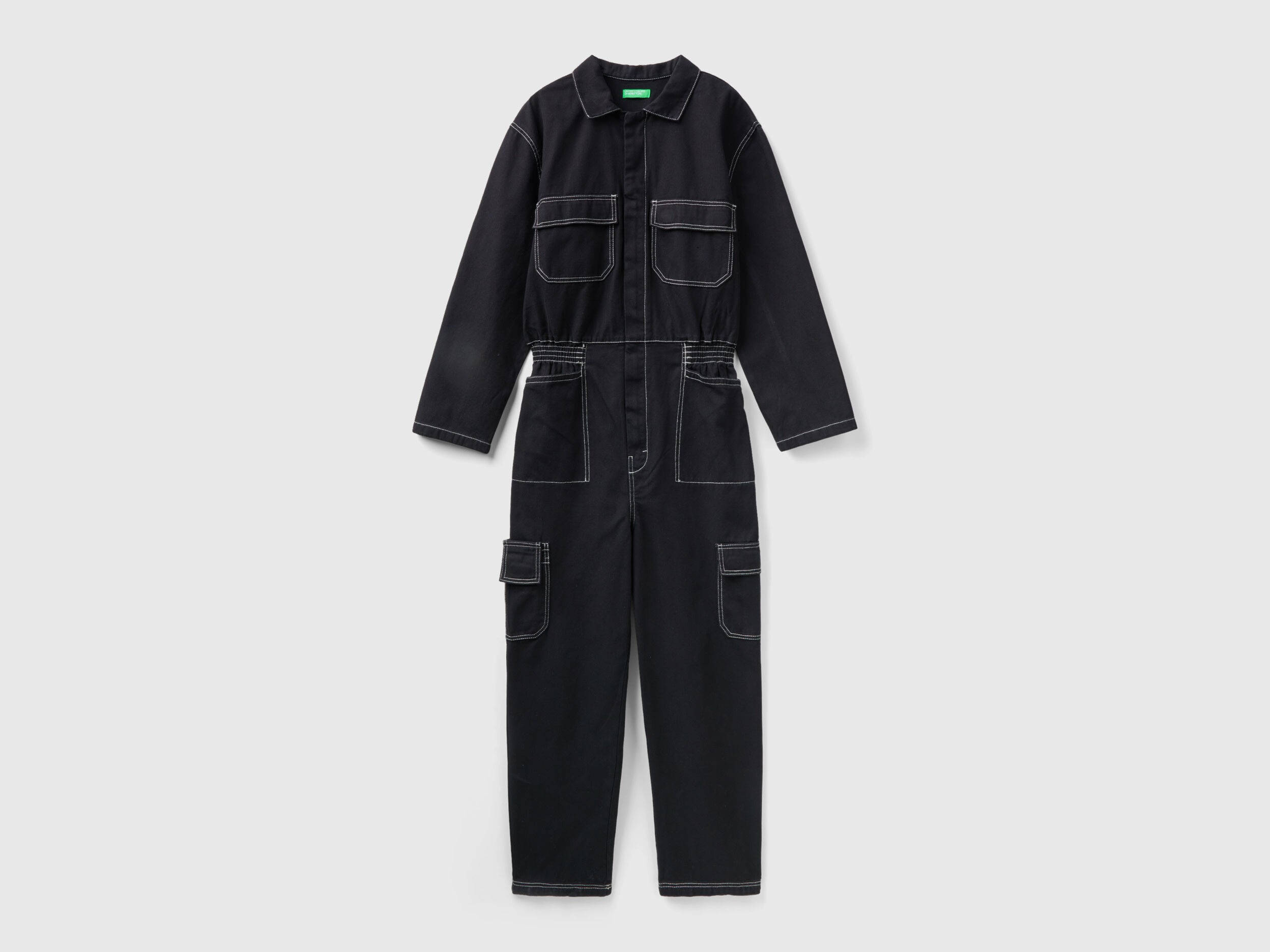Tuta lunga in tela di cotone Nero Donna Benetton