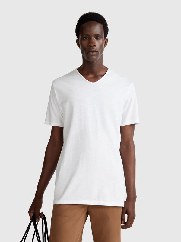 T-shirt 100% cotone con scollo a V Uomo