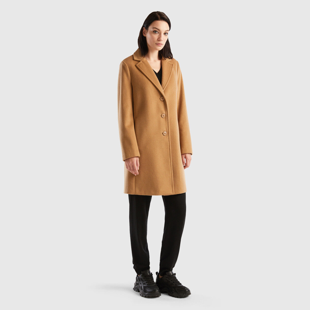 Cappotto corto in panno misto lana Beige Donna Benetton