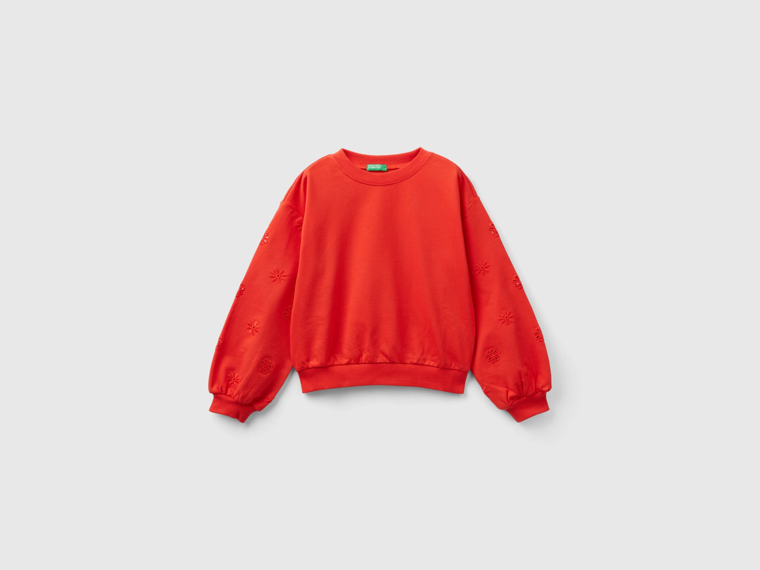 Felpa con fiori ricamati Rosso Bambina Benetton