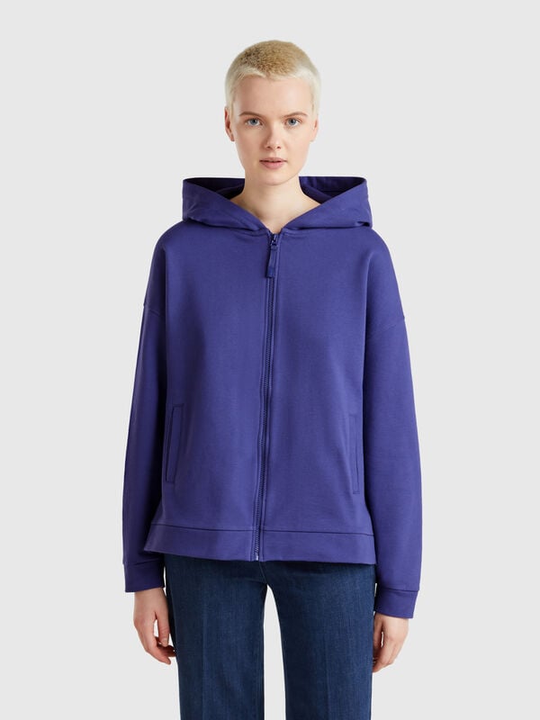 Felpa 100% cotone con zip e cappuccio Donna