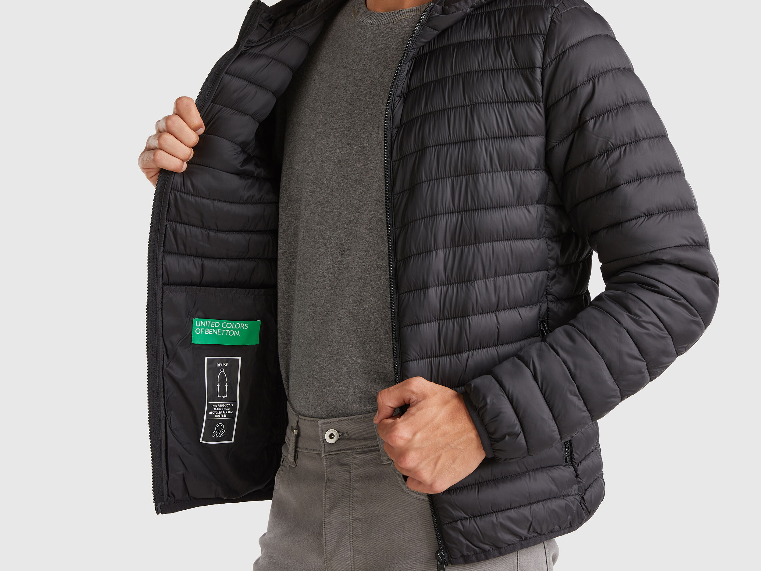 Piumino imbottito in ovatta riciclata Nero Benetton