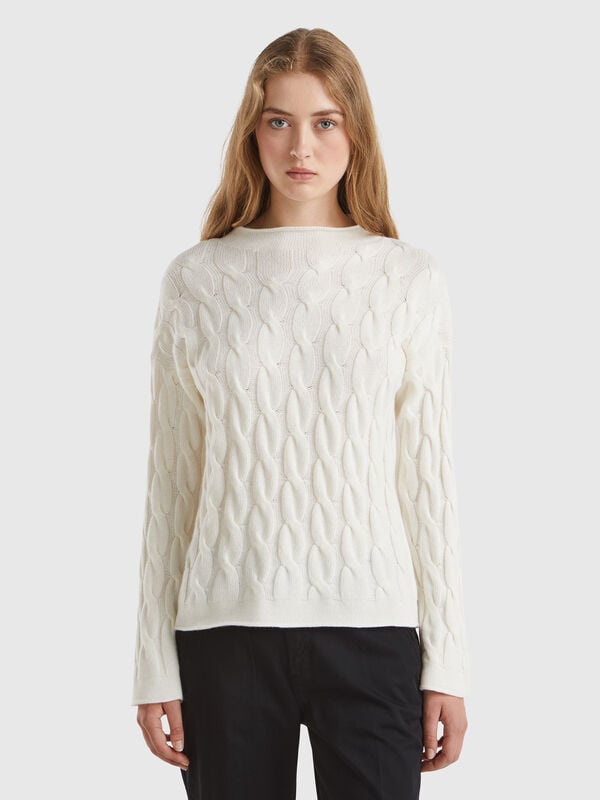 Maglia con trecce in misto cashmere Donna