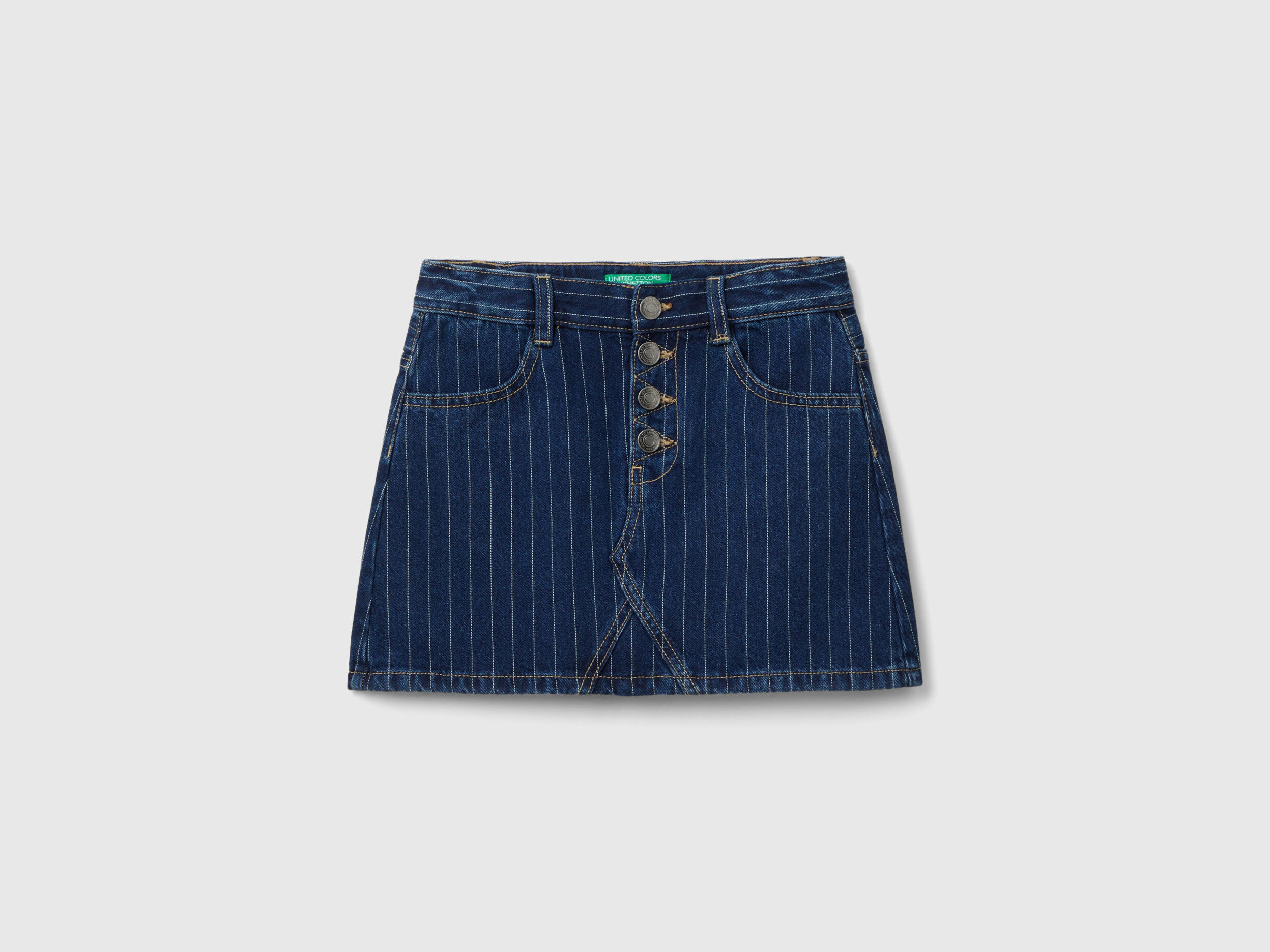 Minigonna gessata di jeans Blu Scuro Bambina Benetton