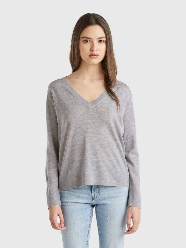 Maglia con scollo a V in pura lana Merino Donna
