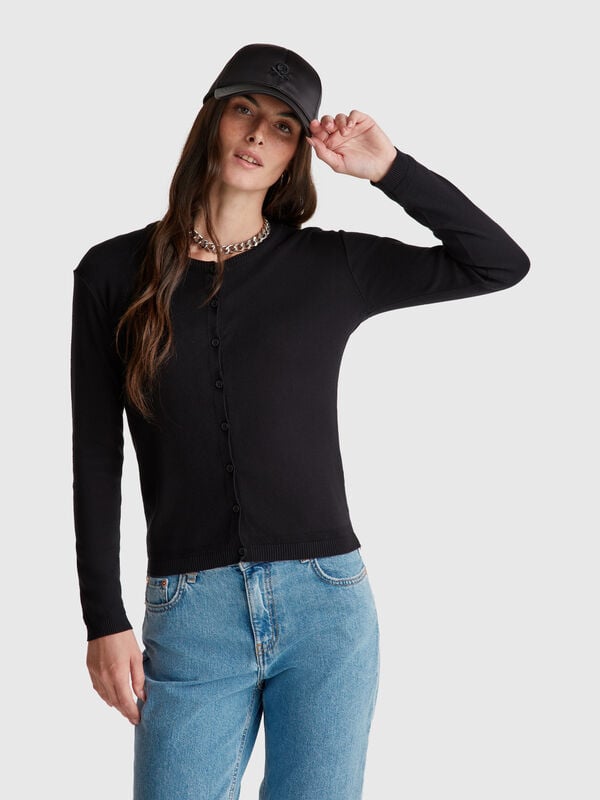 Cardigan nero 100% cotone Donna