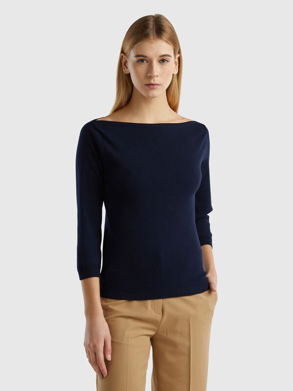 Maglia 100% cotone con scollo a barchetta Donna