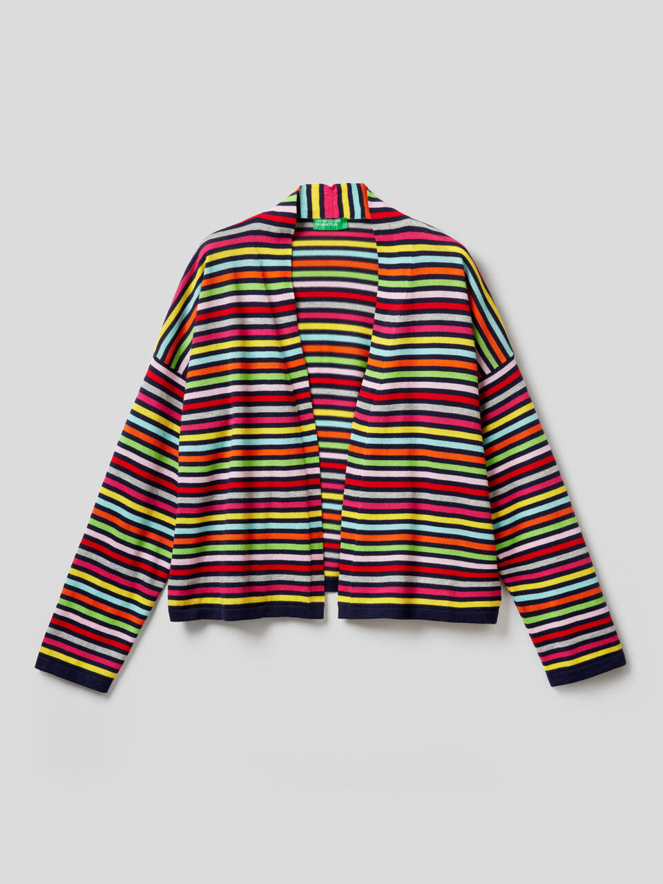 Cardigan a righe colorate in puro cotone image number 1