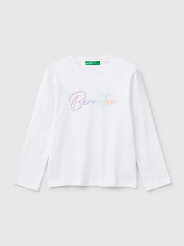 T-shirt slim fit con stampa glitter Bambina