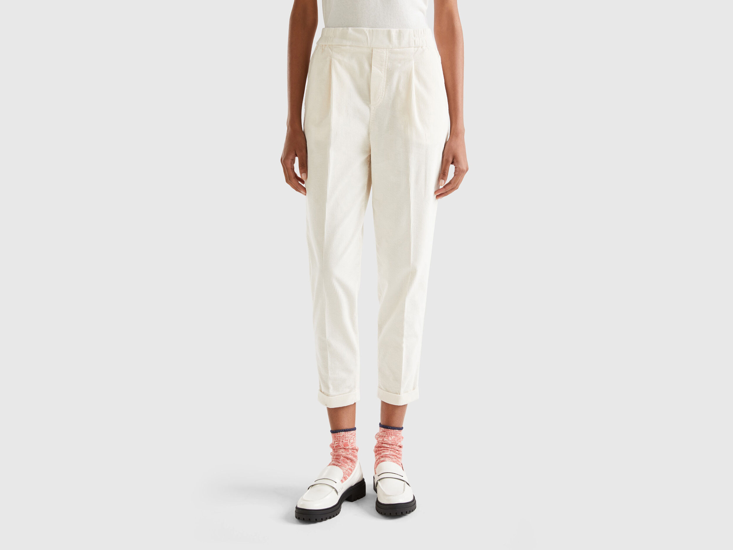Chino in velluto con vita elasticizzata Bianco Benetton