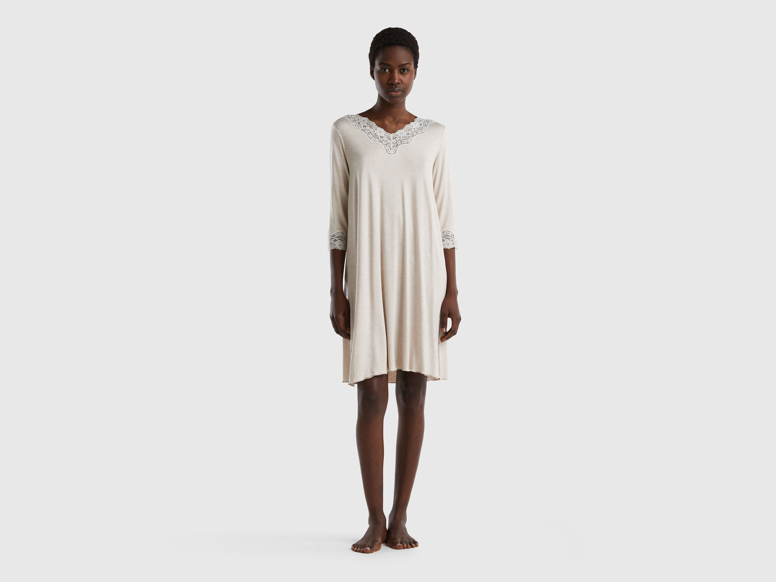 Camicia da notte con dettagli in pizzo Beige Donna Benetton