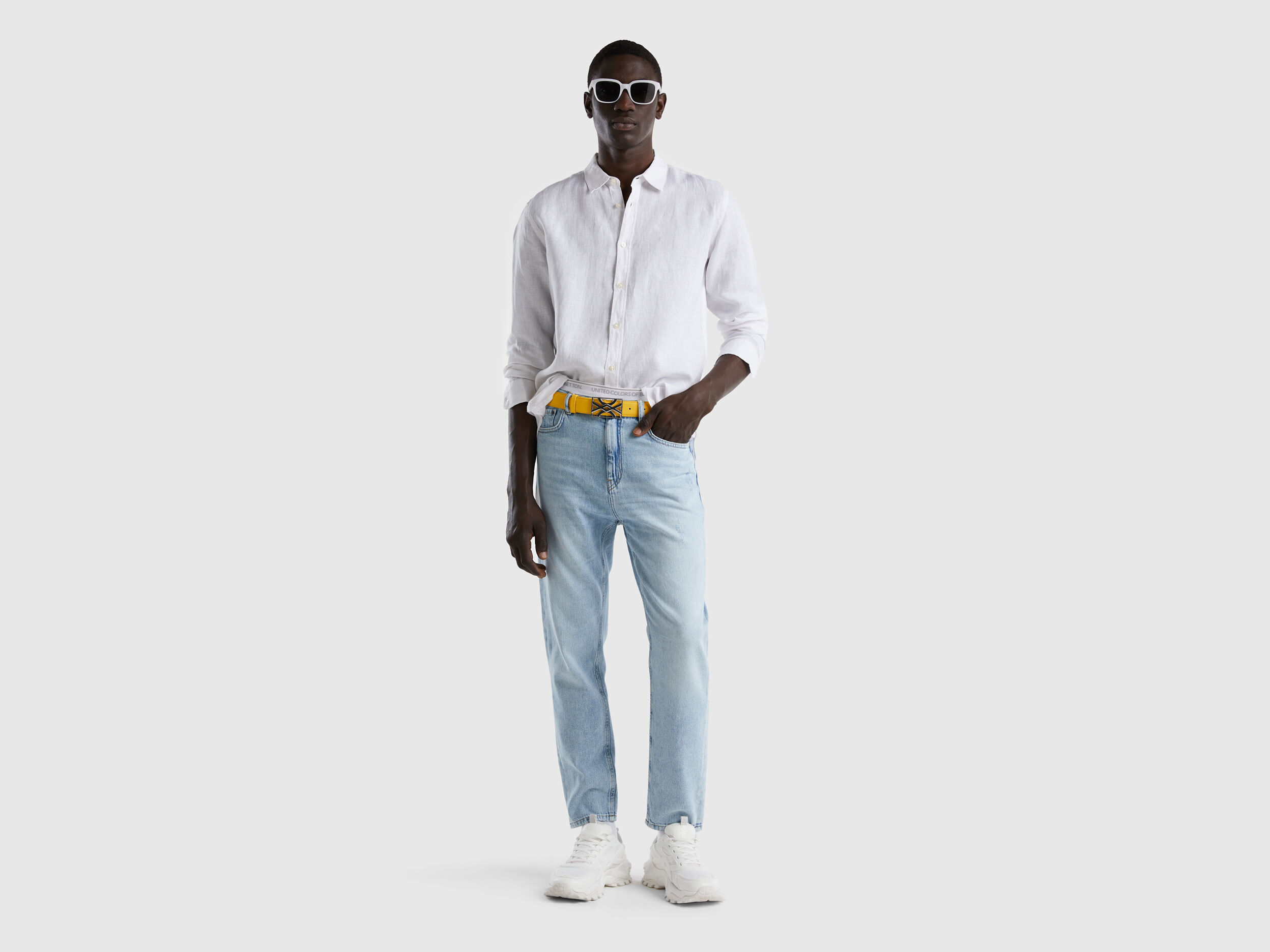 Camicia in puro lino Bianco Uomo Benetton