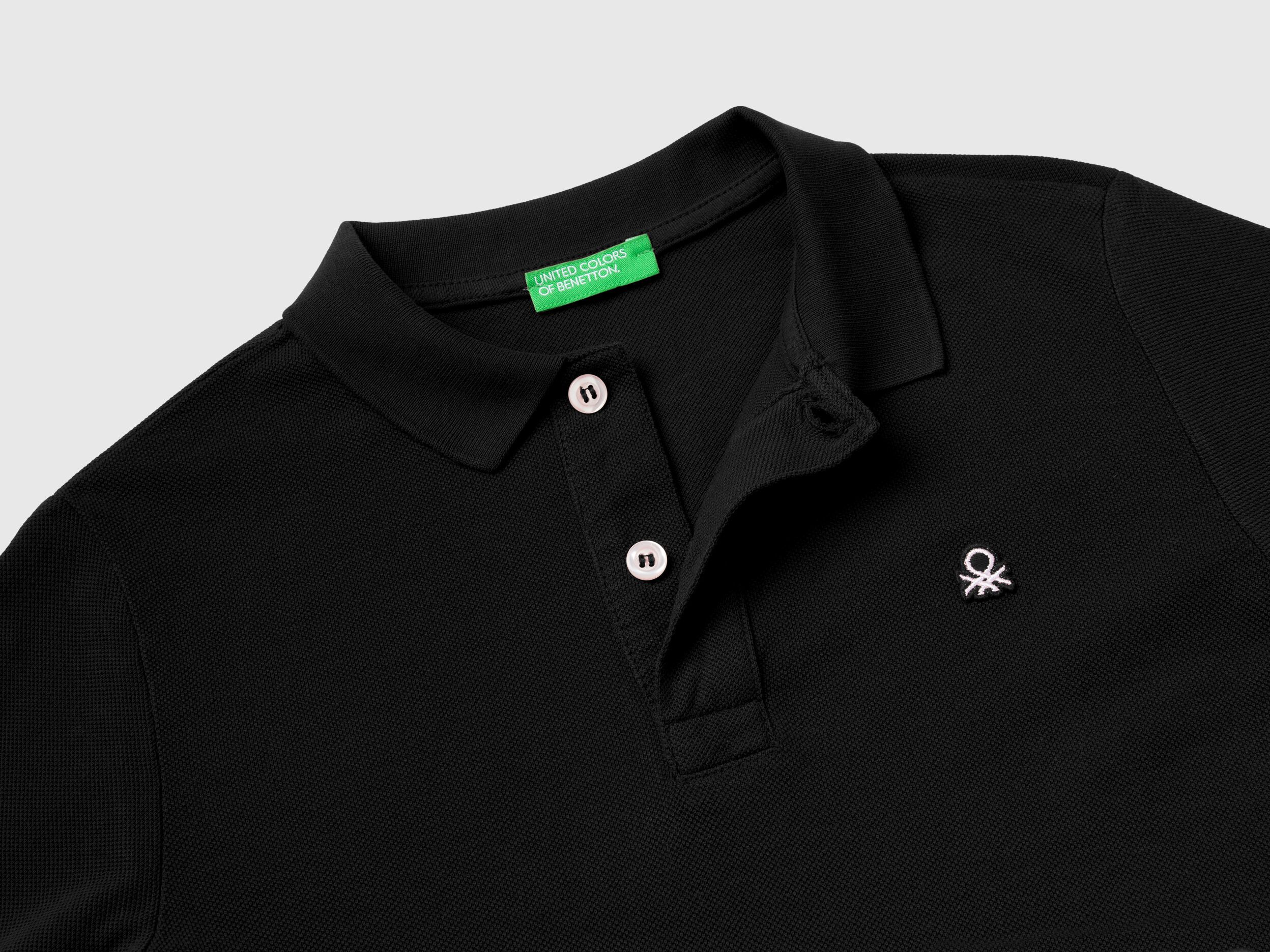 Polo manica lunga 100 cotone bio Nero Bambino Benetton