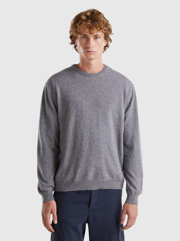 Maglia girocollo grigio scuro in pura lana Merino Uomo