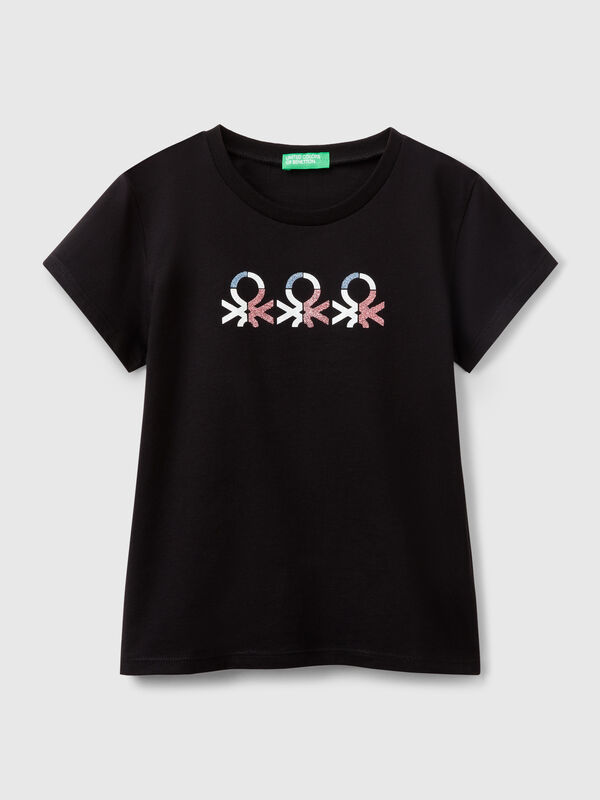 T-shirt con logo glitter in cotone Bambina